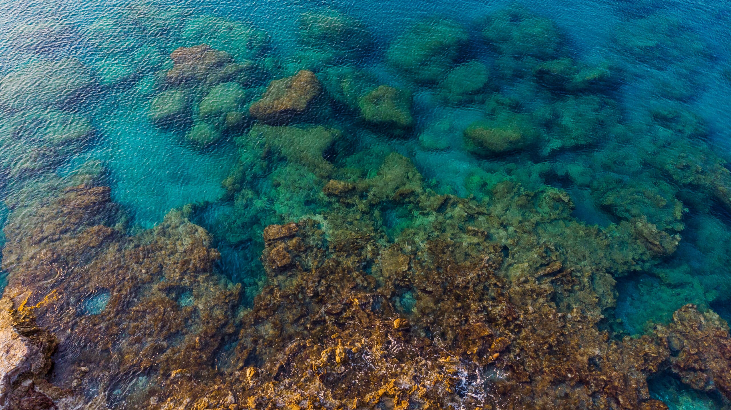 Blue Water of Mediterranean Sea , Top Down Drone View.