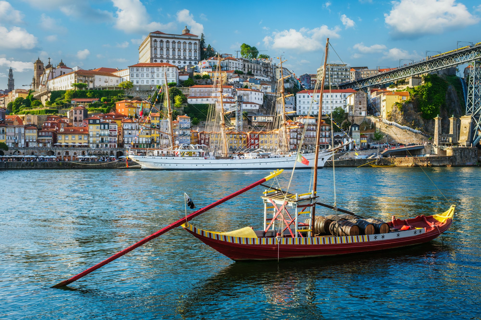 View of Porto city over Douro river. Porto, Vila Nova de Gaia, Portugal