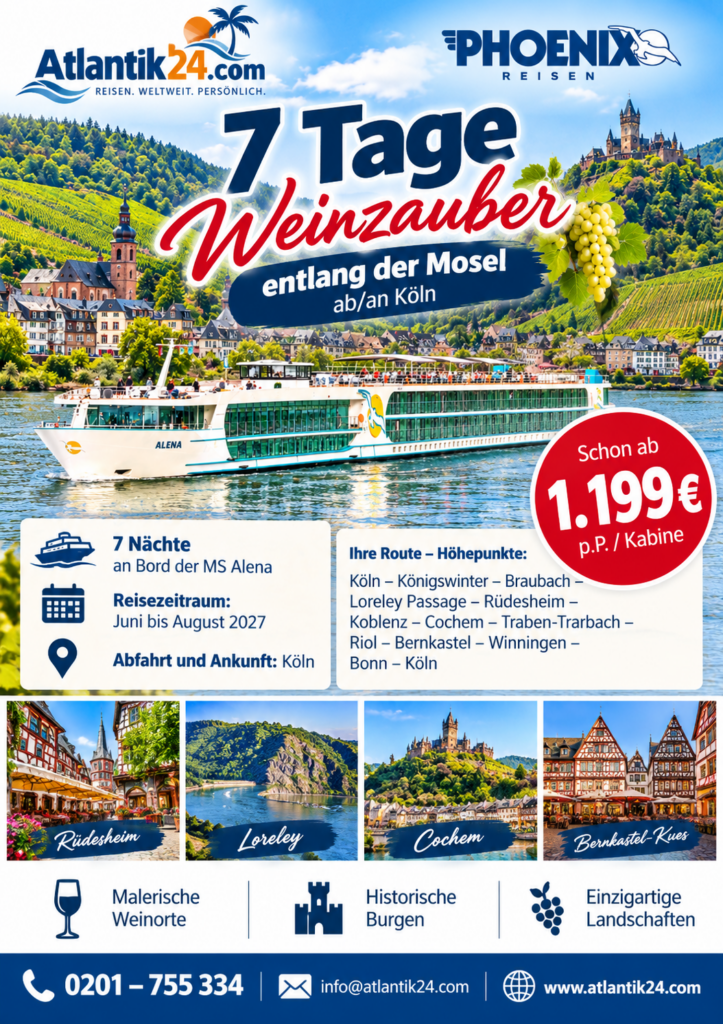 Phoenix Reisen MS Alena – Mosel-Flusskreuzfahrt 2027 ab Köln bei Atlantik24